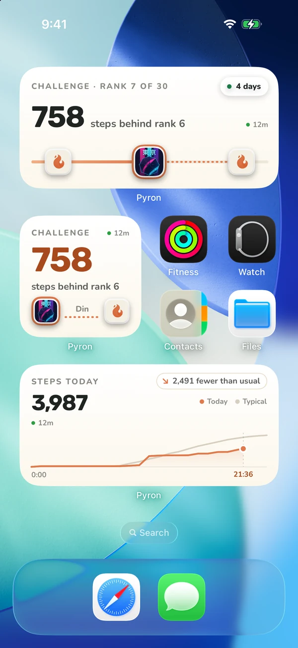 Pyron widgets on the Home Screen