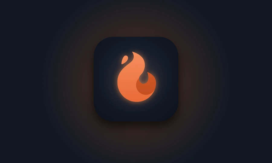 The new app icon: an orange glowing flame on dark blue